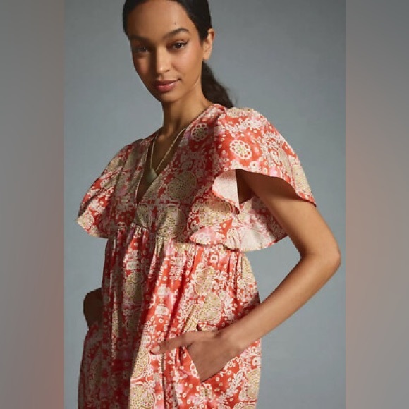 Anthropologie ⚜️ Maeve Printed Flutter-Sleeve Babydoll Dress - Picture 5 of 12